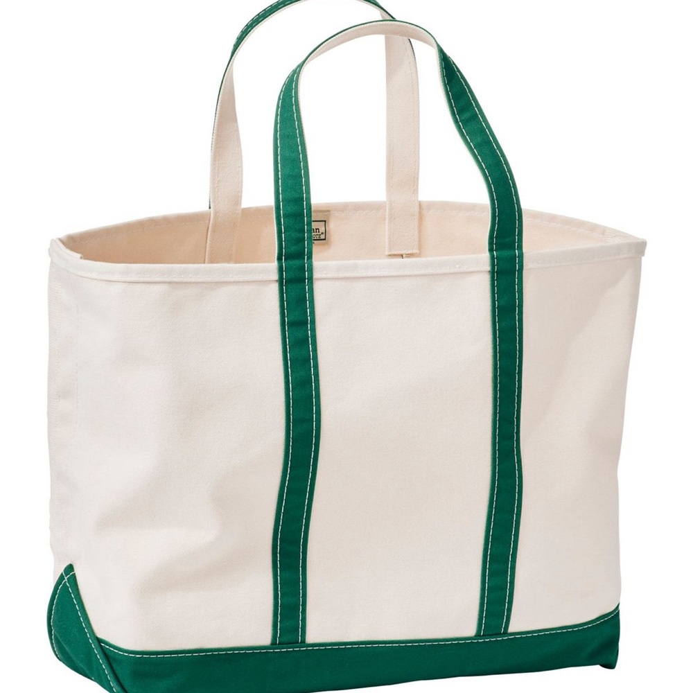 L.L. Bean Boat & Tote in Cream with Green Handles